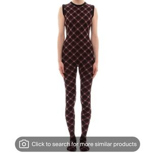 Miu Miu Burgundy Plaid Stretch Footed Jumpsuit one piece